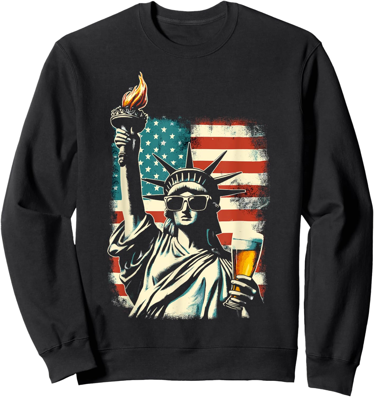 USA Statue of Liberty 4th of July Party Beer Funny Patriotic Women Men Sweatshirt - Sweatshirt | Black
