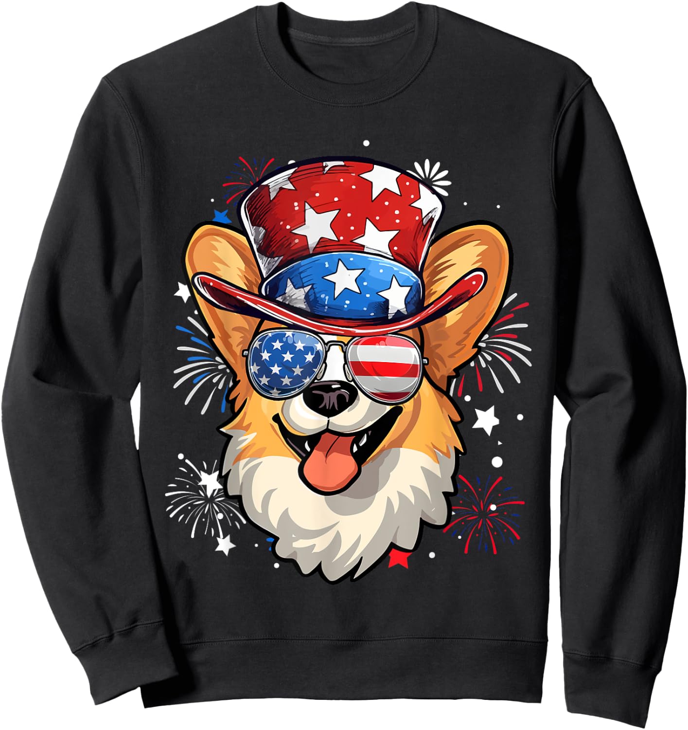 Pembroke Welsh Corgi Patriotic USA Flag 4th Of July Dog Sweatshirt - Sweatshirt | Black