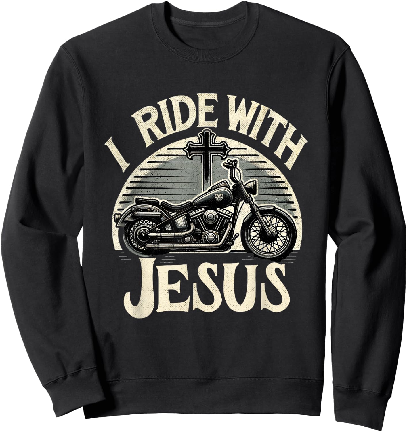 Faithful Flair I Ride With Jesus Motorcycle Christian , Small, Black Sweatshirt - Sweatshirt | Black