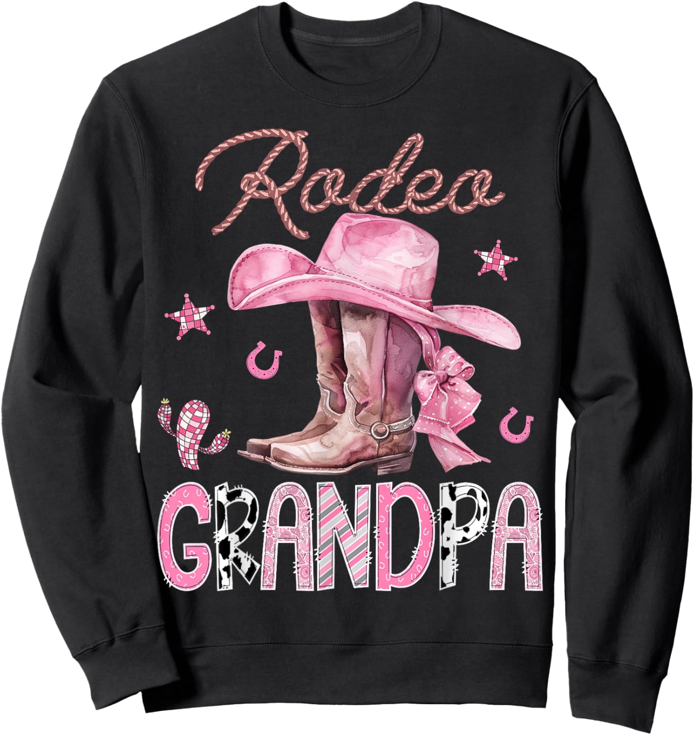 Rodeo Grandpa Pink Boots Coquette CowGirl Birthday Party Sweatshirt - Sweatshirt | Black