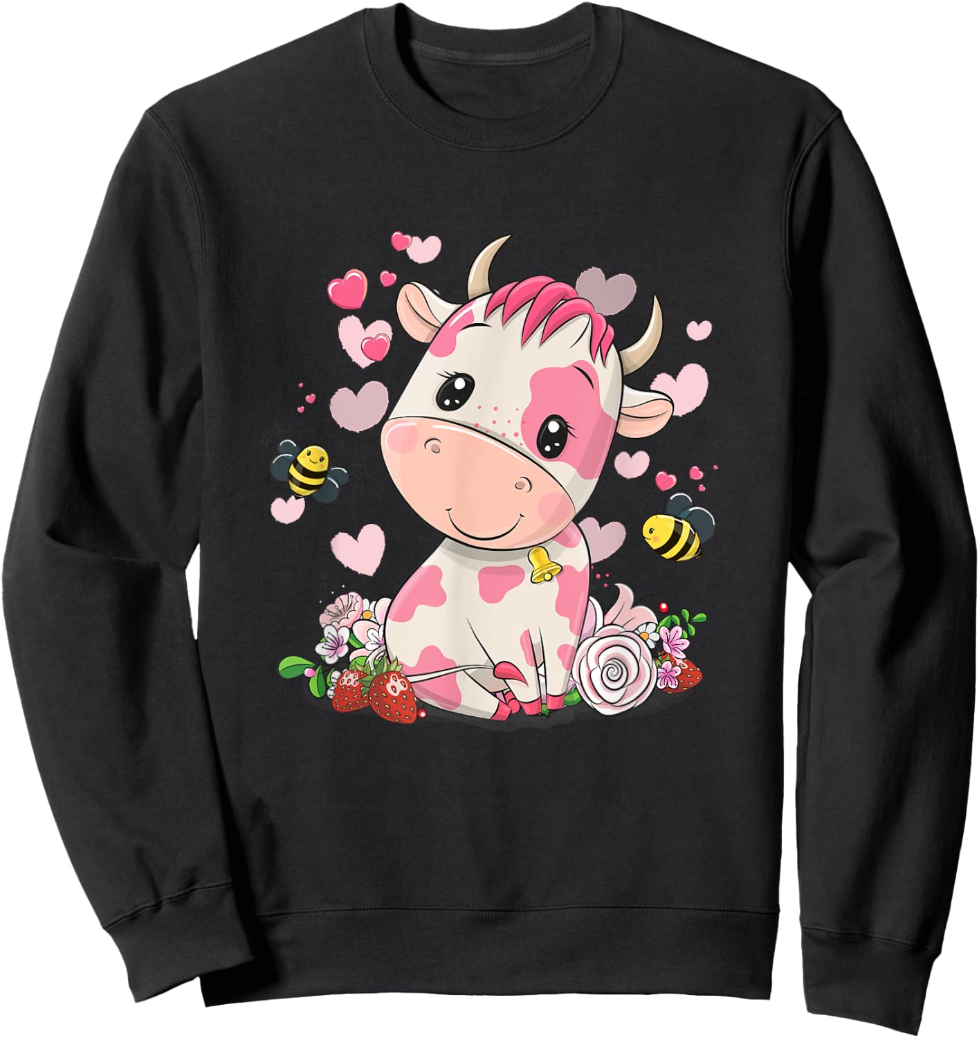Strawberry Cow, Cute Cow, Pink Cow Pet Sweatshirt - Sweatshirt | Black