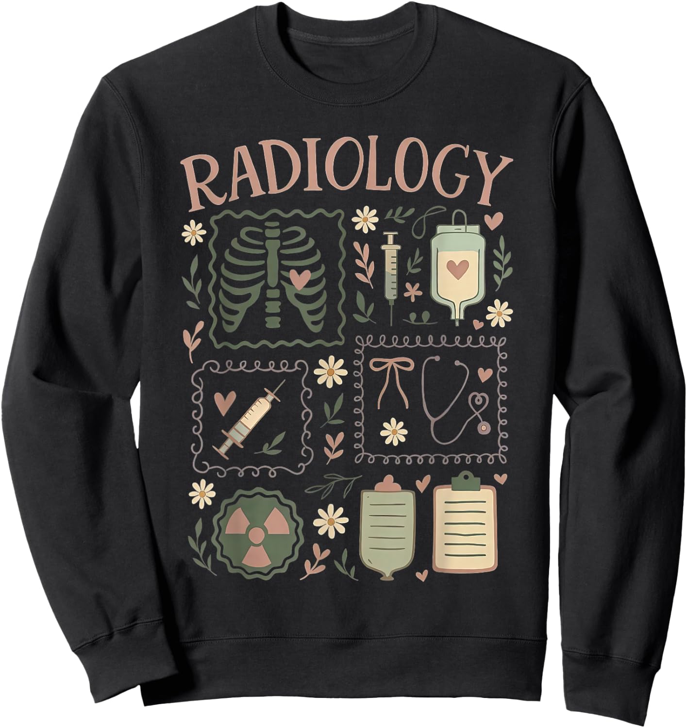 Retro Radiology Floral Stamp X-ray Radiologic Technologist Sweatshirt - Sweatshirt | Black