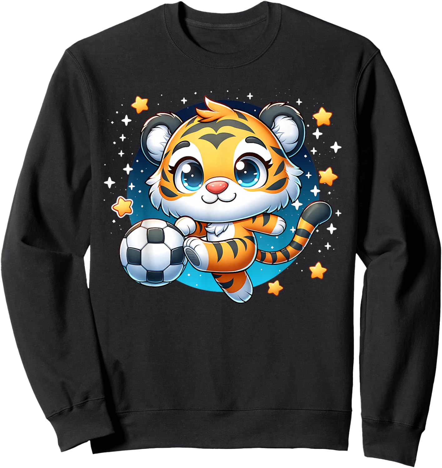 Tiger Soccer Player Kicking Soccer Ball Cute Kids Graphic Sweatshirt - Sweatshirt | Black