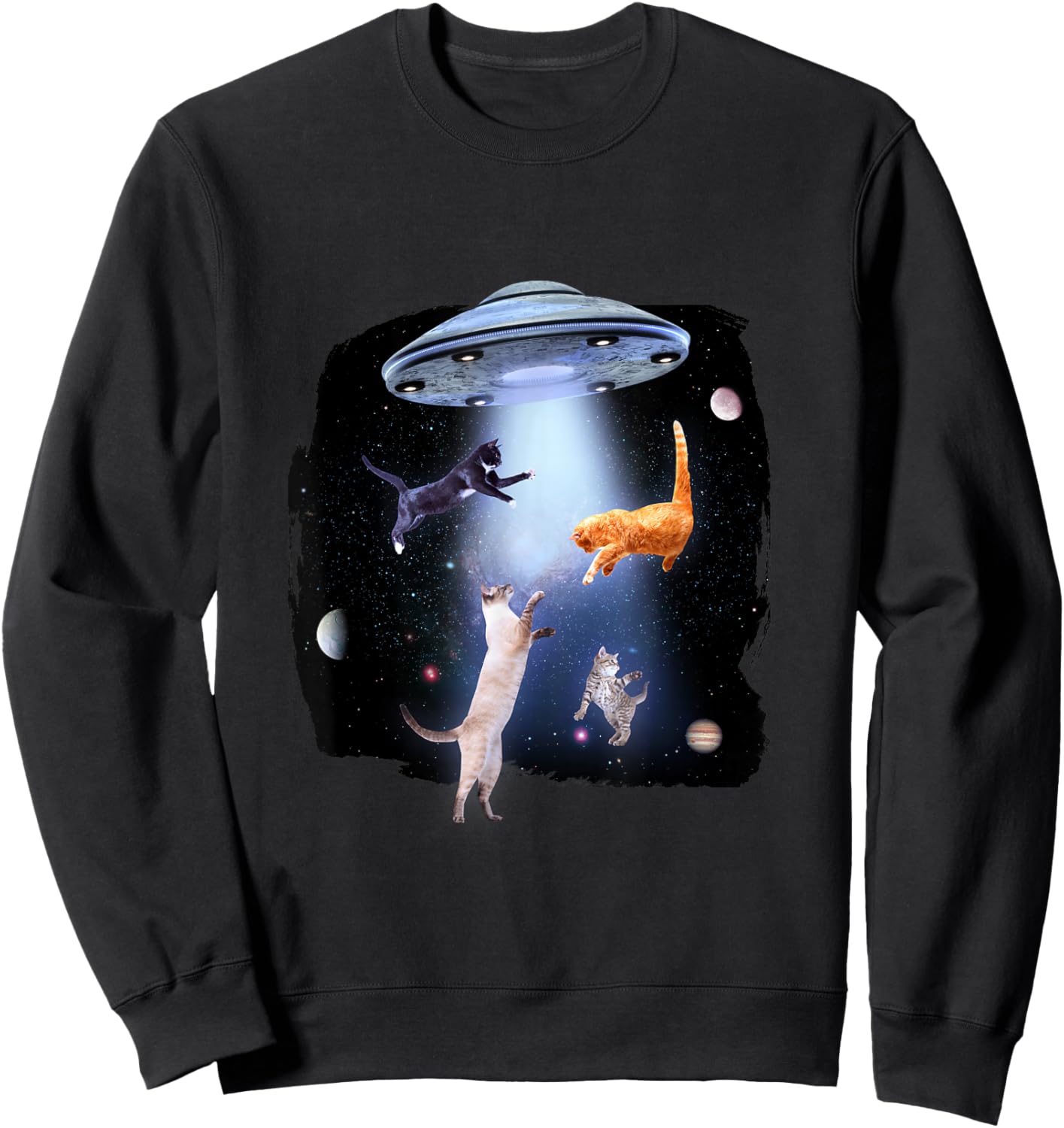 Cat with Alien and Ufo Sweatshirt - Sweatshirt | Black