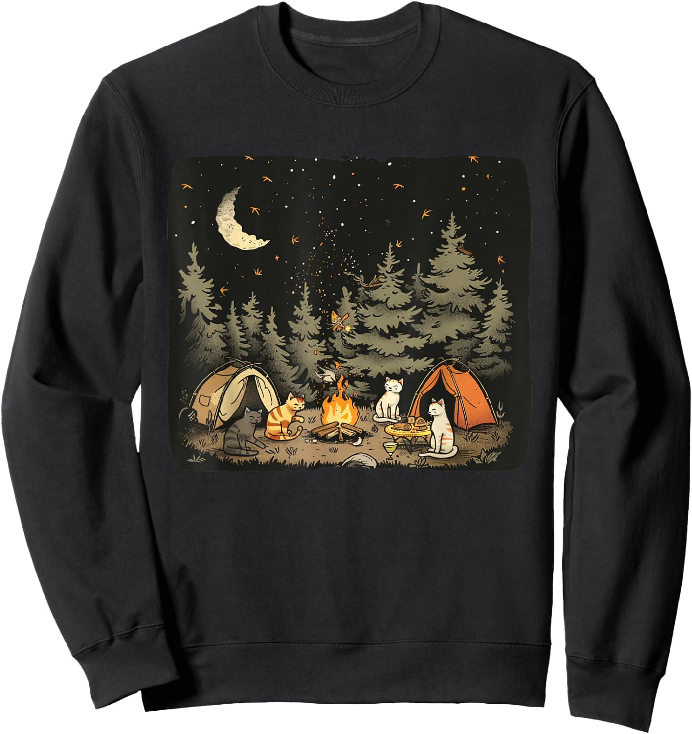 Camping Cat Costume for funny Adventures in Nature Women Kids Sweatshirt - Sweatshirt | Black