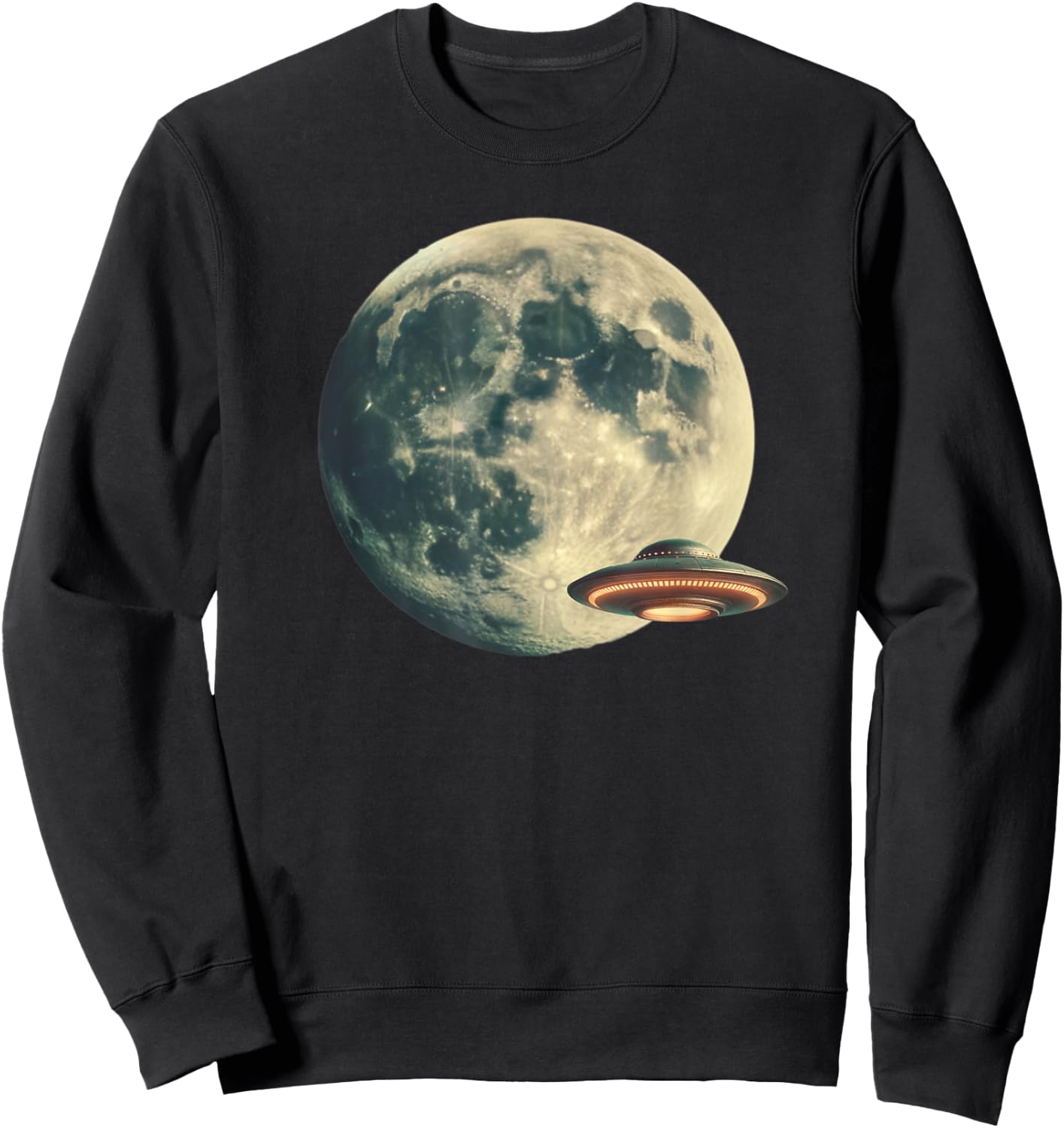 Full Moon UFO Flying Saucer Graphic Sweatshirt - Sweatshirt | Black