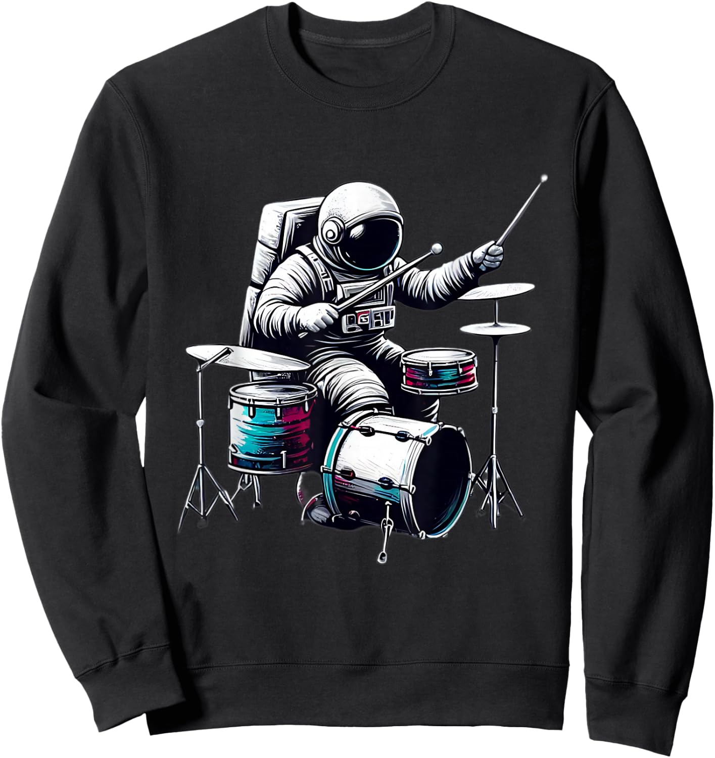 Drumming Astronaut Astronaut playing music drum in space Sweatshirt - Sweatshirt | Black