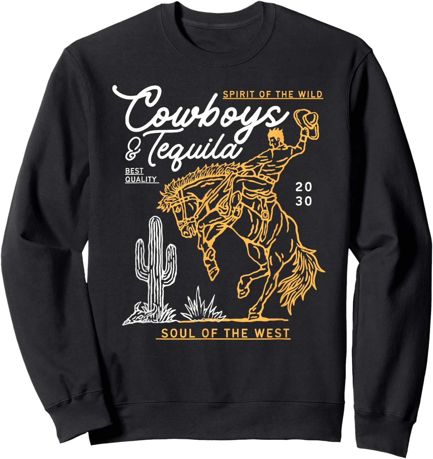 Cowboys And Tequila Country Rodeo Vintage Horse Riding Texas Sweatshirt - Sweatshirt | Black