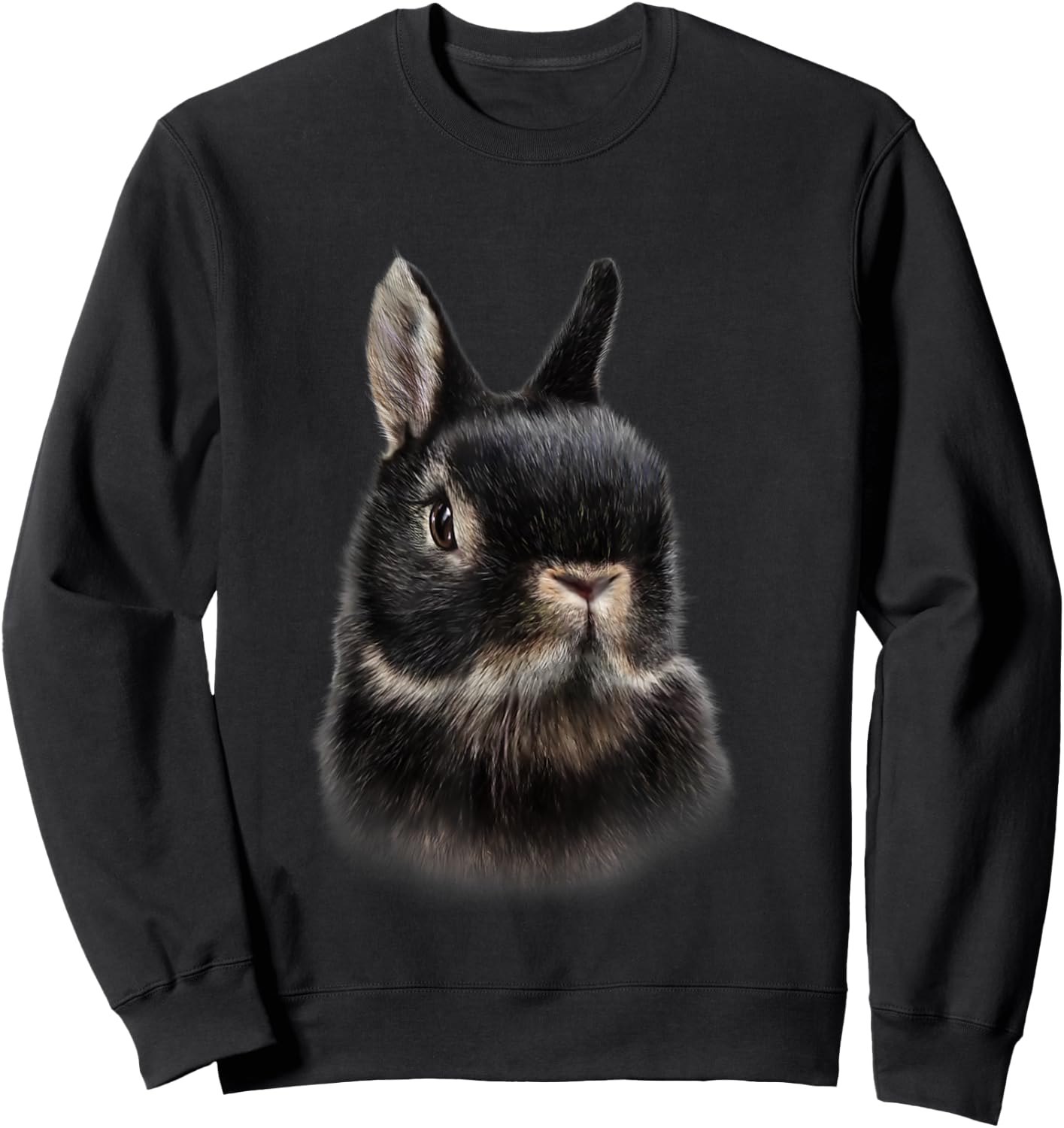 Fox Republic Design Black Netherland Dwarf Rabbit Bust Women's Adult Modern Animal Theme Cotton Polyester Sweatshirt - Sweatshirt | Black