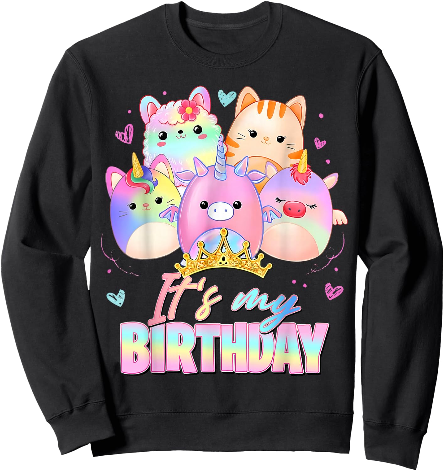 Cute It's My Birthday Girl Squish Squad Funny Birthday Party Sweatshirt - Sweatshirt | Black