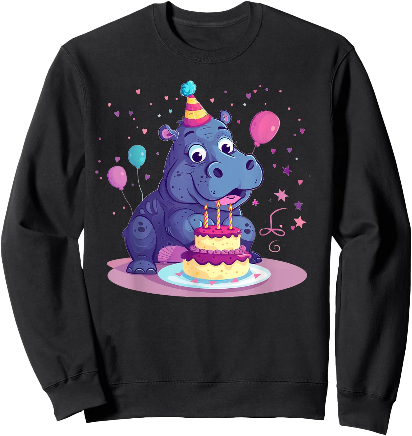 Happy Birthday Hippo Costume Sweatshirt - Sweatshirt | Black