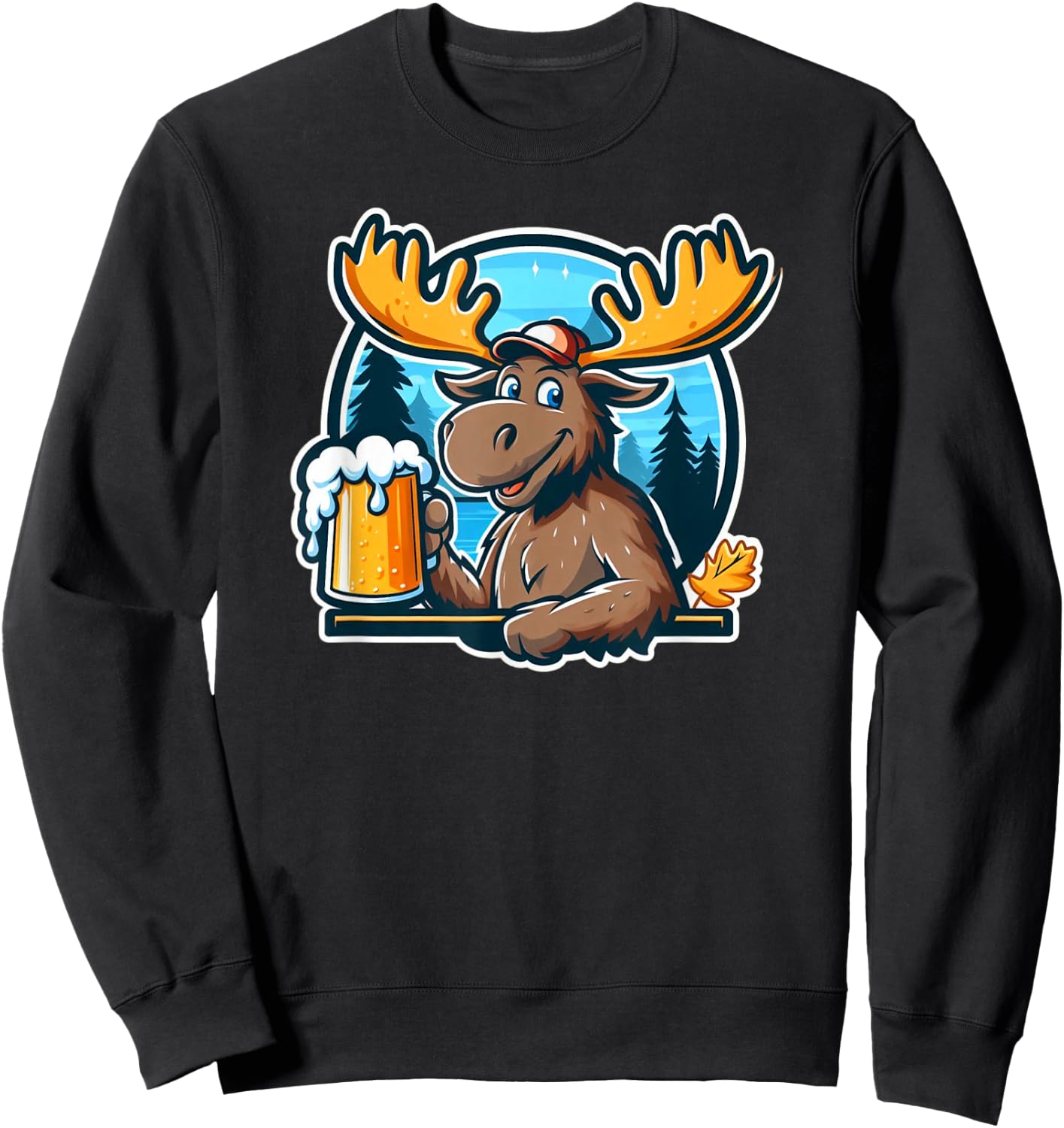 Moose Drinking Beer Camping Fun Sweatshirt - Sweatshirt | Black