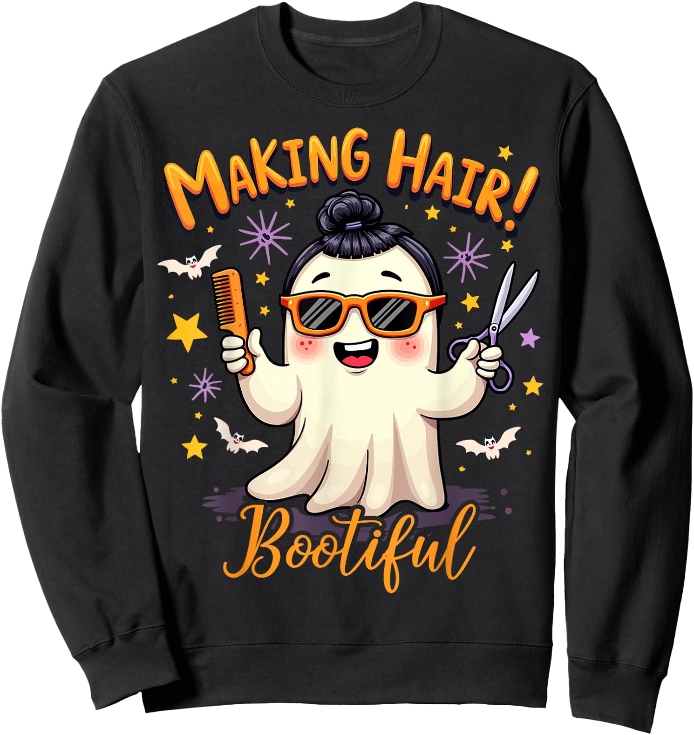 Making Hair Bootiful Ghost Funny Halloween Hairstylist Sweatshirt - Sweatshirt | Black