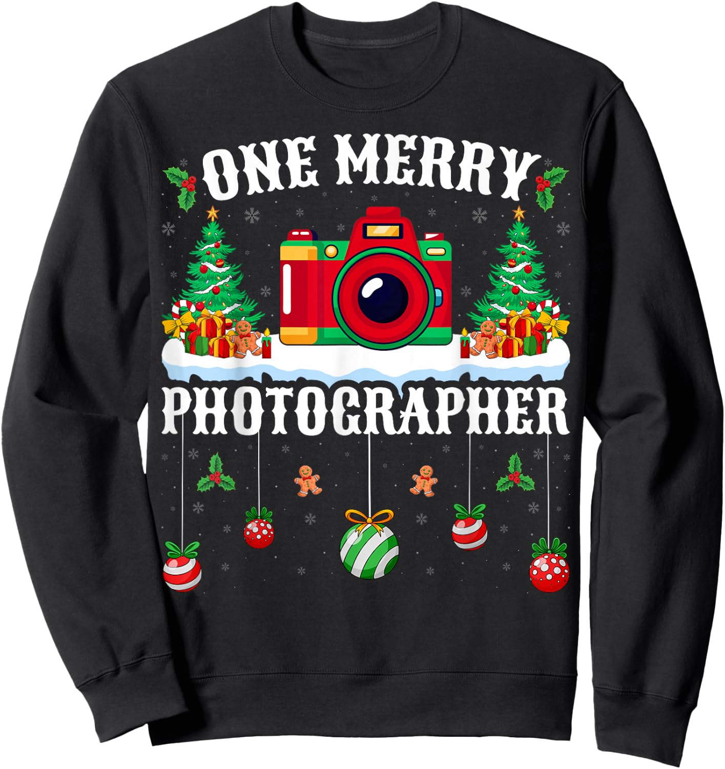 One Merry Photographer Xmas Holiday Photography Christmas Sweatshirt - Sweatshirt | Black