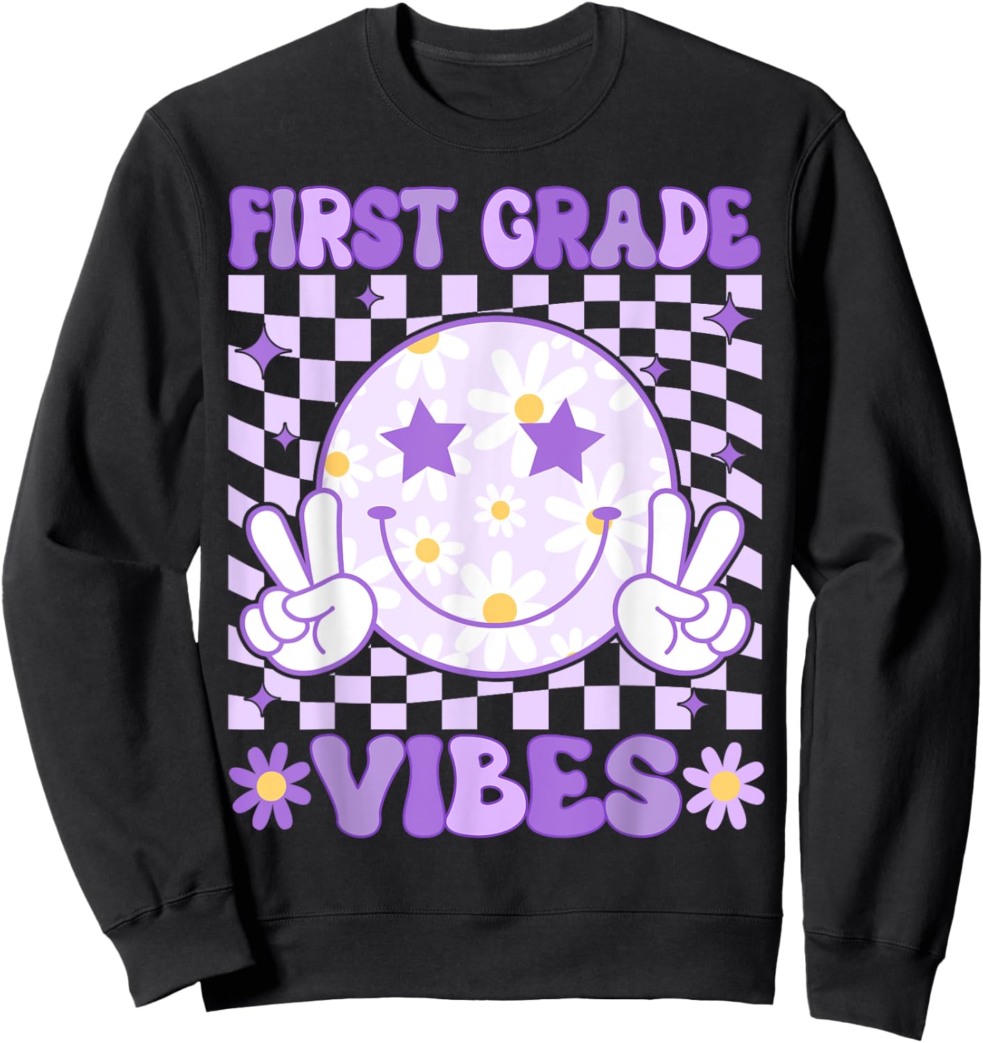 Groovy First Grade Vibes Back to School 1st Grade Teacher Sweatshirt - Sweatshirt | Black