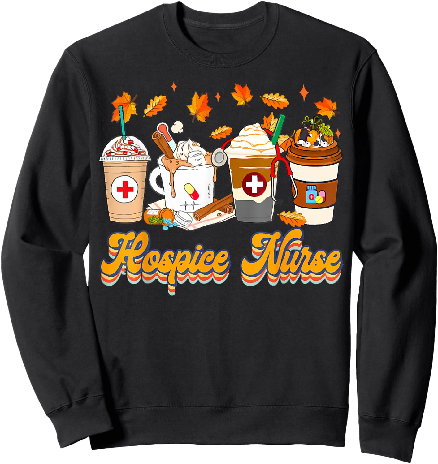 Vintage Hospice Nurse Fall Vibes Autumn Season Clothing Sweatshirt - Sweatshirt | Black
