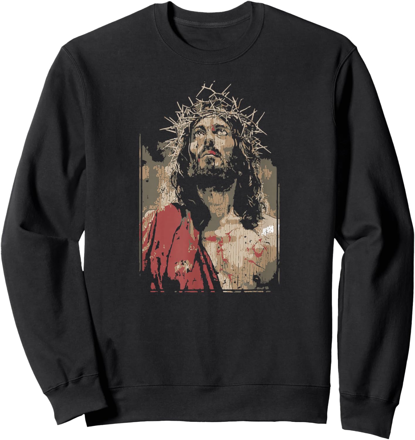 Face Of Jesus On A Cross With Crown Of Thorns Sweatshirt - Sweatshirt | Black