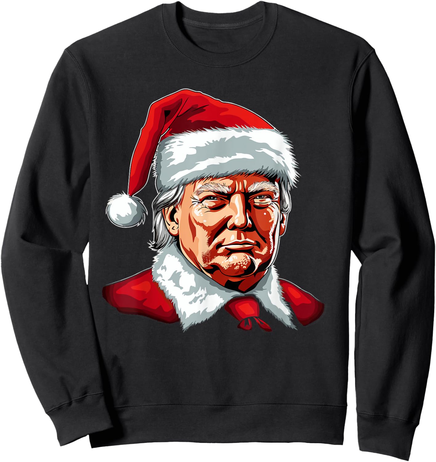 Santa Claus Trump Christmas Art Portrait Graphic Men Women Sweatshirt - Sweatshirt | Black