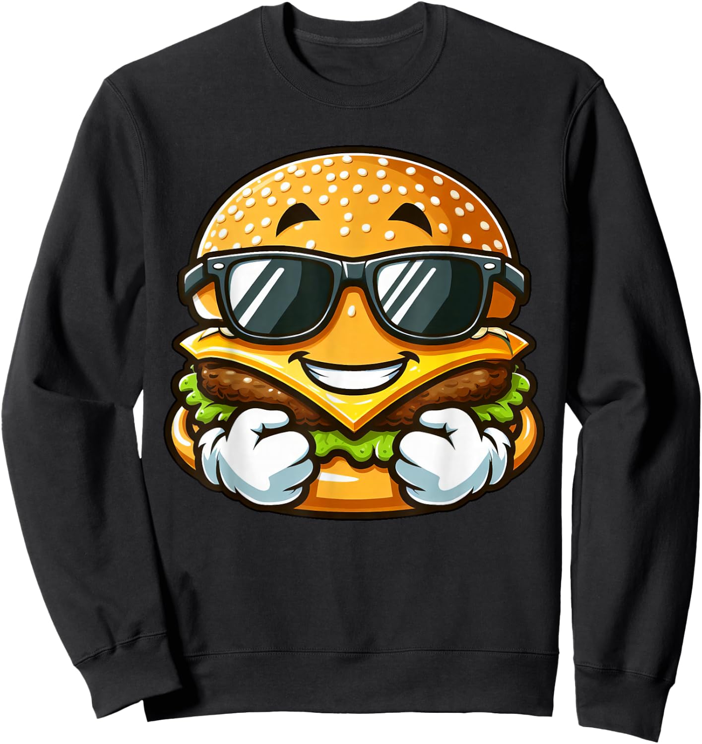 Cool Hamburger Cheeseburger with Sunglasses Sweatshirt - Sweatshirt | Black