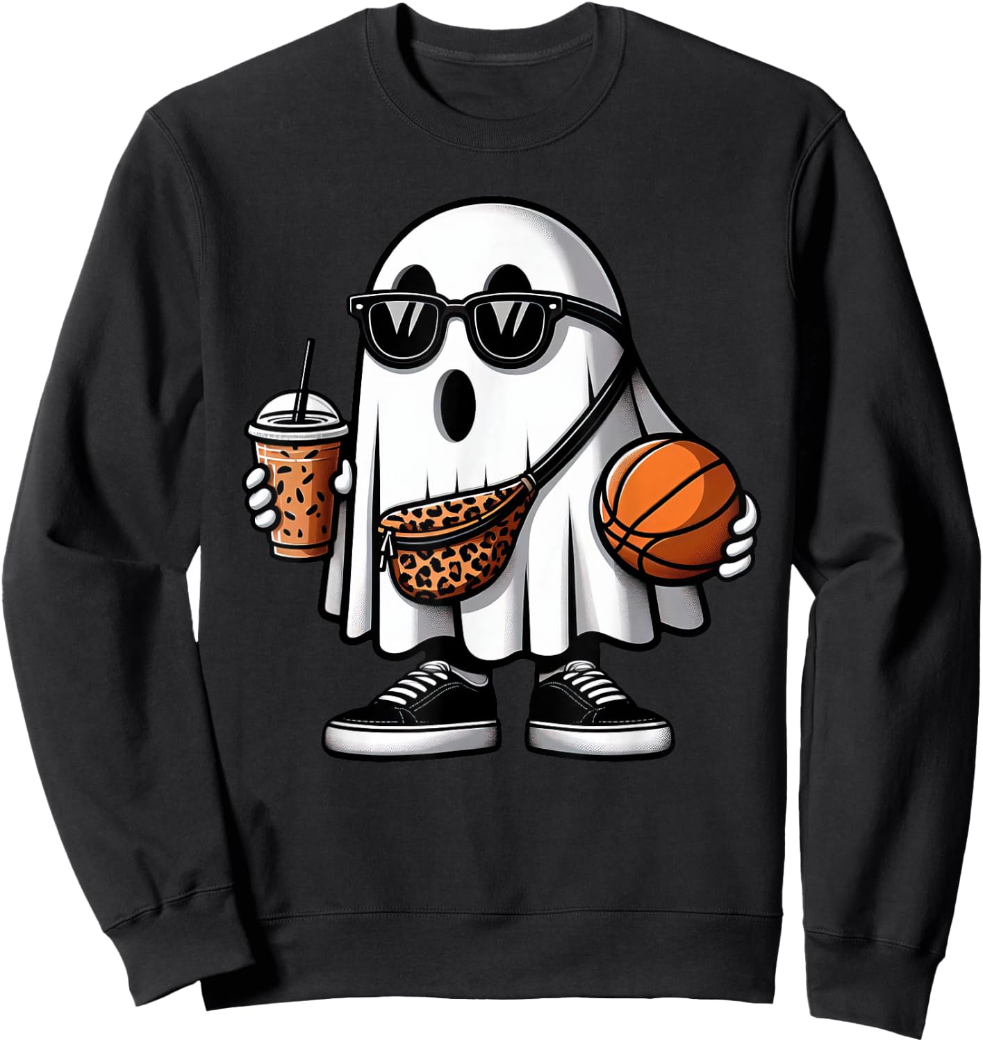 Funny Basketball Ghost Halloween Kids Sweatshirt - Sweatshirt | Black