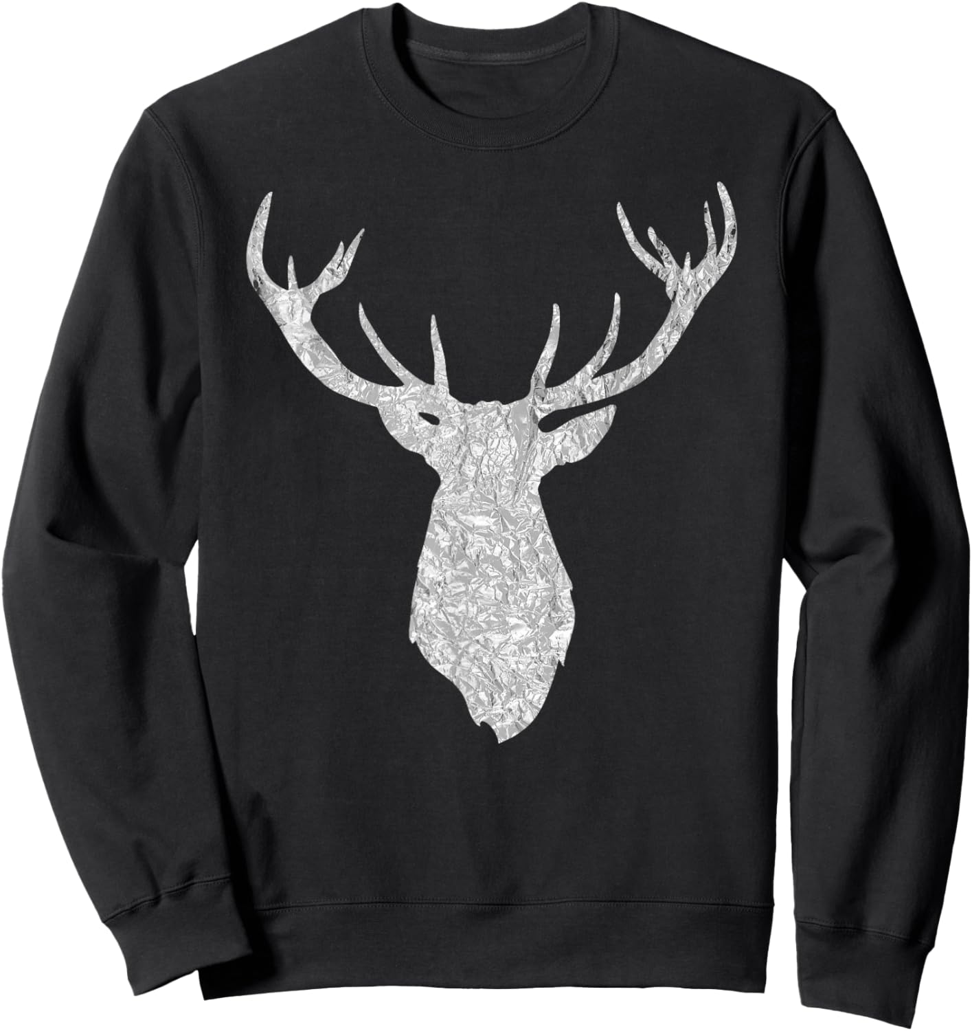 Buck Stag Deer Head Antlers Silver Gray Silhouette Sweatshirt - Sweatshirt | Black