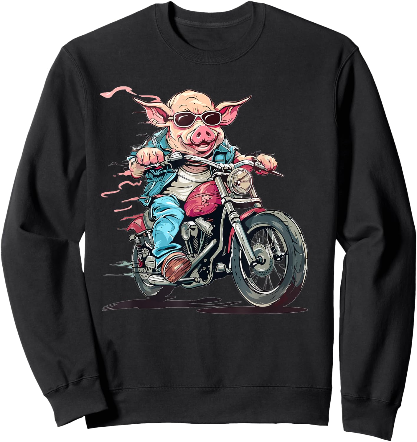 Funny Biker Pig Riding A Motorcycle Sweatshirt - Sweatshirt | Black