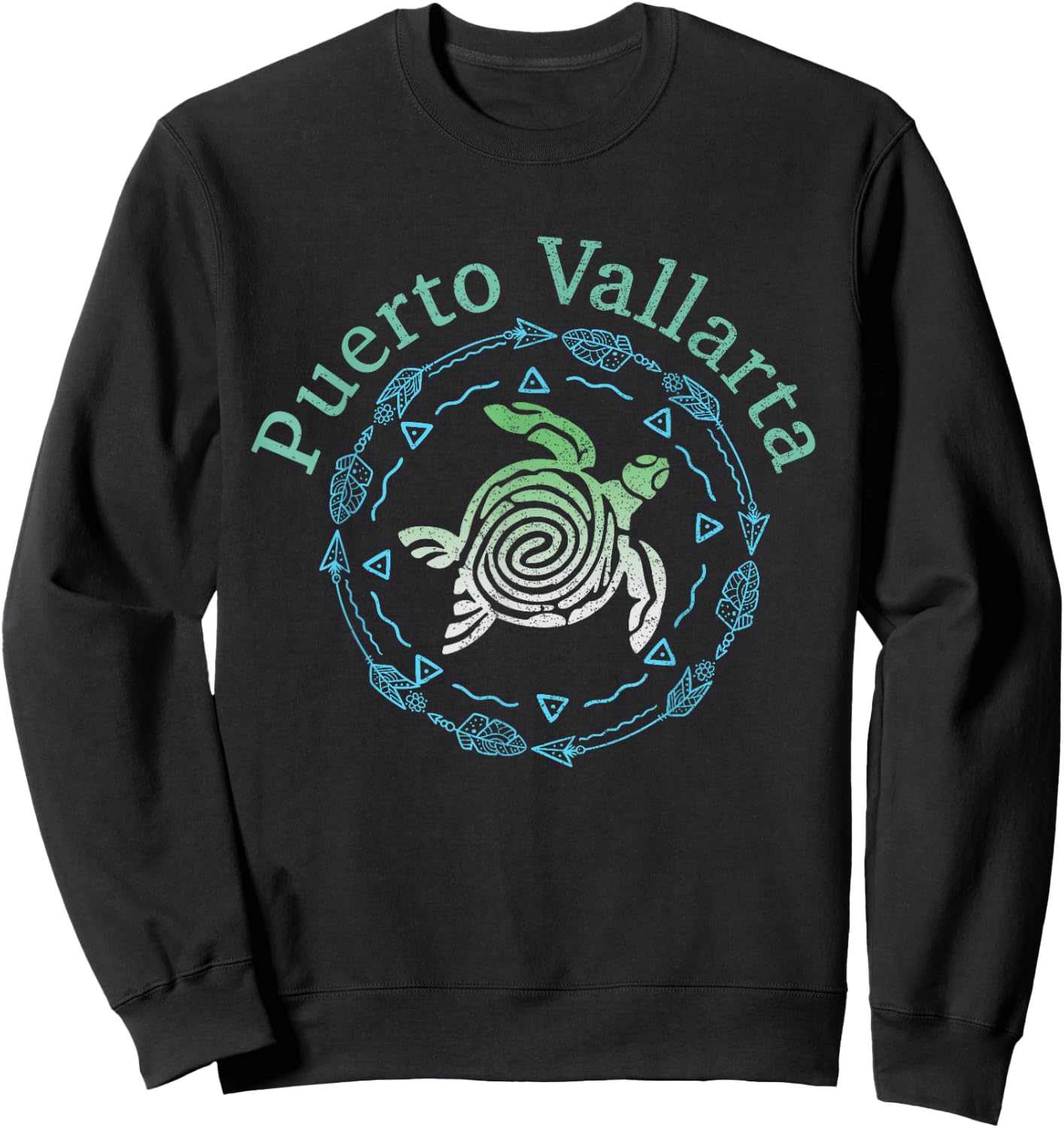 Puerto Vallarta Vintage Tribal Turtle Sweatshirt - Sweatshirt | Black