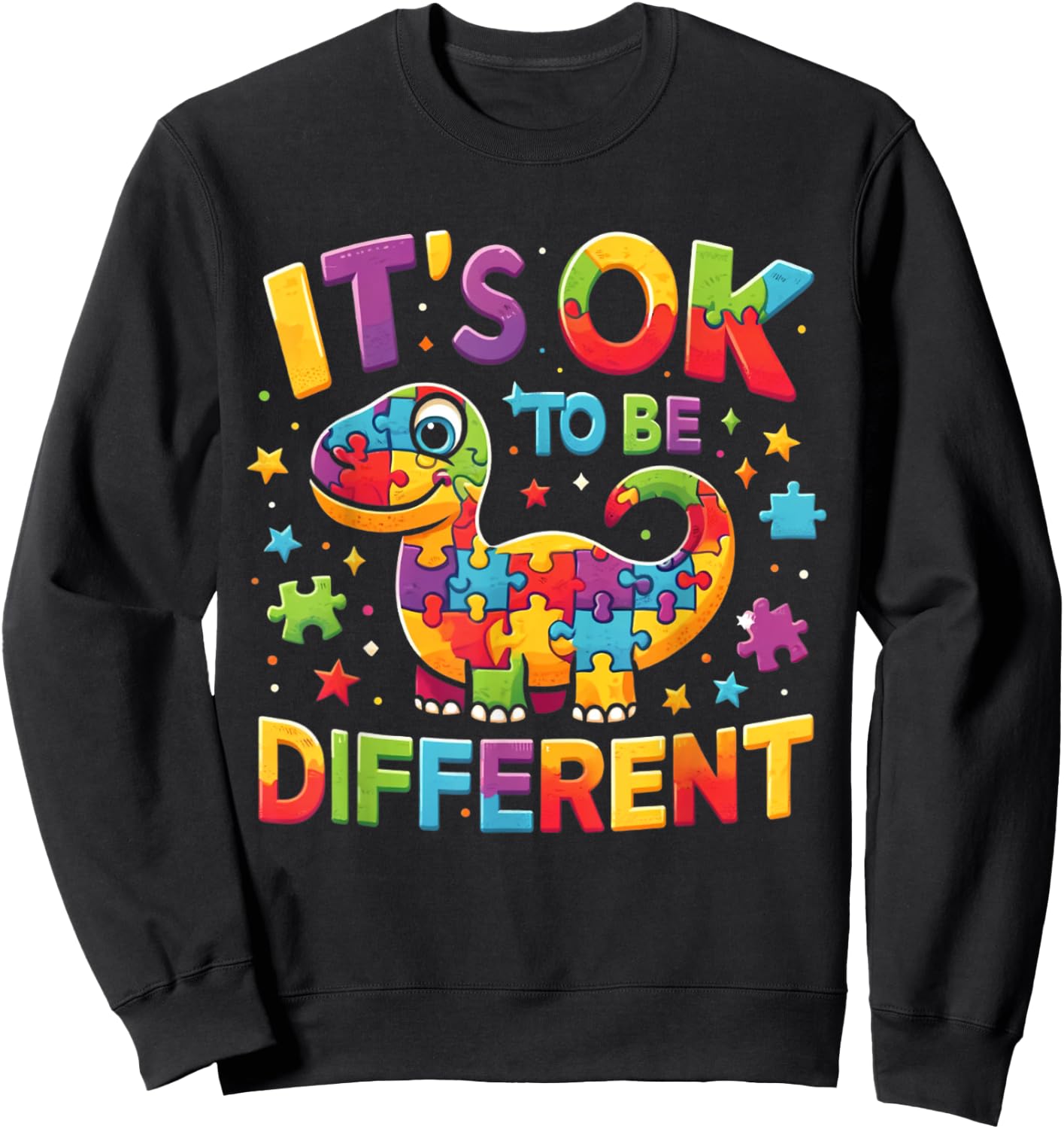 Its Ok To Be Different Autism Awareness Cute T Rex Dinosaur Sweatshirt - Sweatshirt | Black