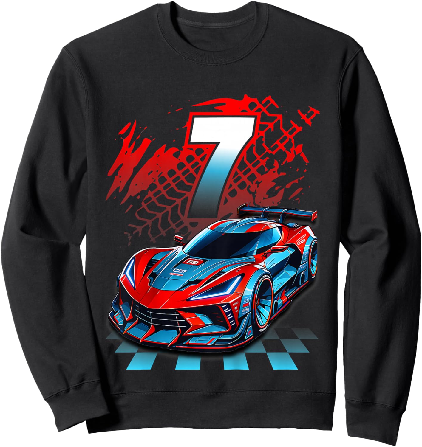 Kids 7 Year Old Race Car 7th Birthday Party Racing Racecar Sweatshirt - Sweatshirt | Black