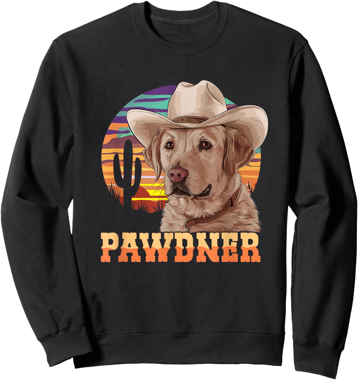 Pawdner Cowboy Lab Desert Sunset Labrador with Hat Dog Dad Sweatshirt - Sweatshirt | Black