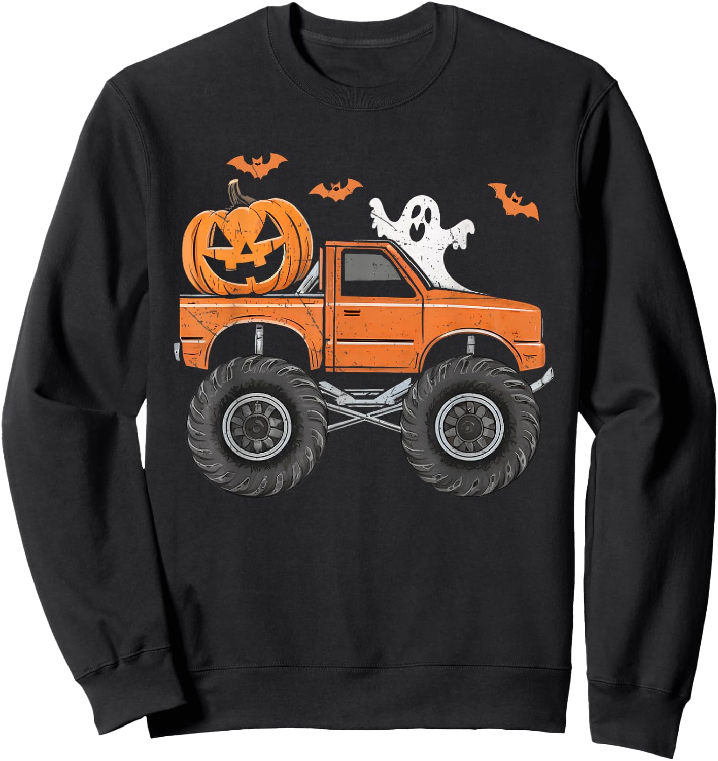 Ghost Truck Moon Pumpkin Toddler Boys Halloween Teens Kids Sweatshirt - Sweatshirt | Black