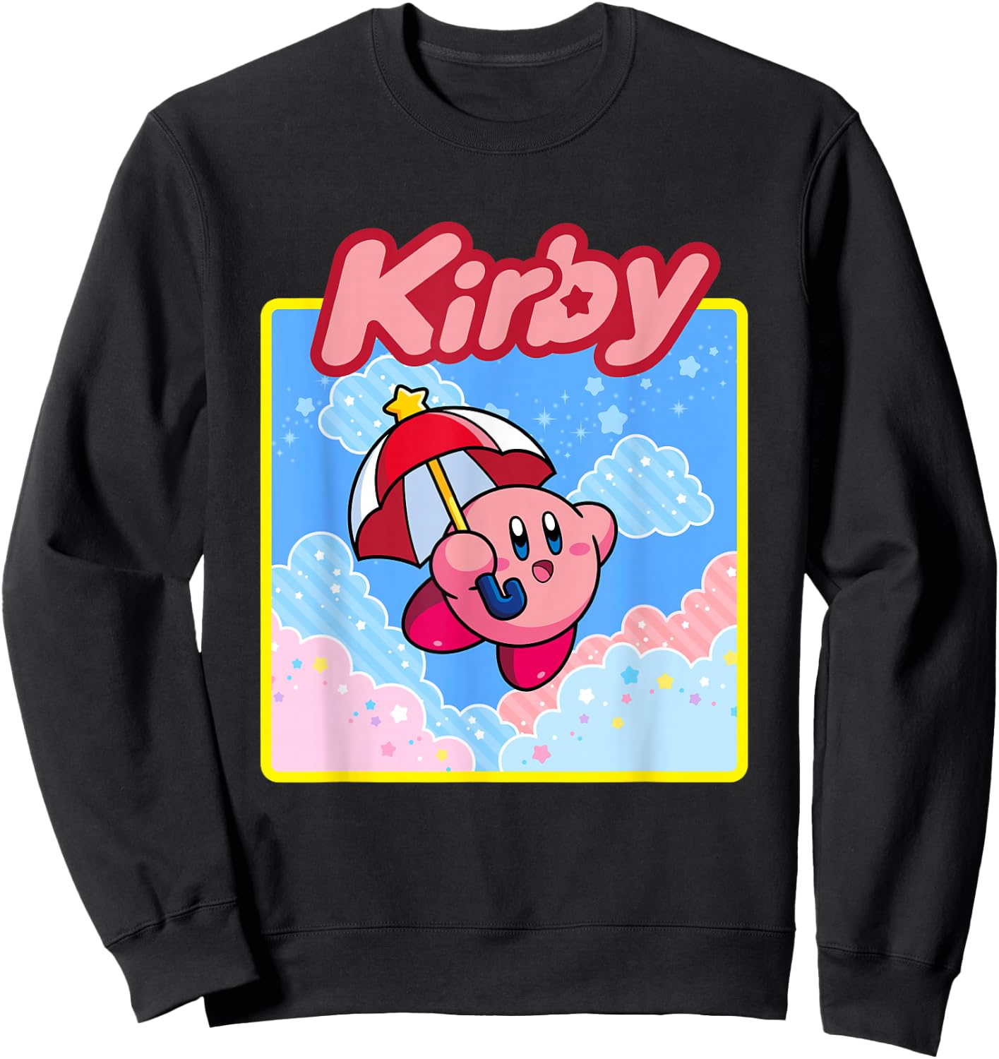 Kirby Pastel Pink & Blue Cloudy Big Character Portrait Sweatshirt - Sweatshirt | Black