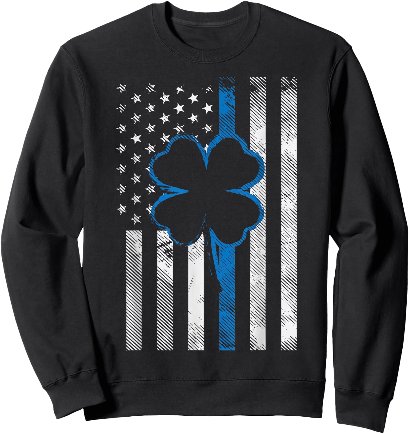 Thin Blue Line LE Cop Police Irish US Flag St Patricks Day Sweatshirt - Sweatshirt | Black