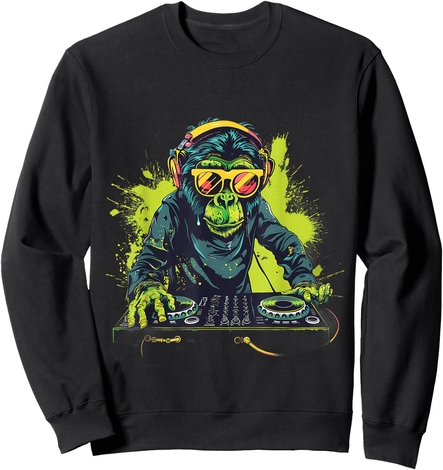 DJ Monkey Splash Monkey DJ Turntable DJ Monkey House Music Sweatshirt - Sweatshirt | Black