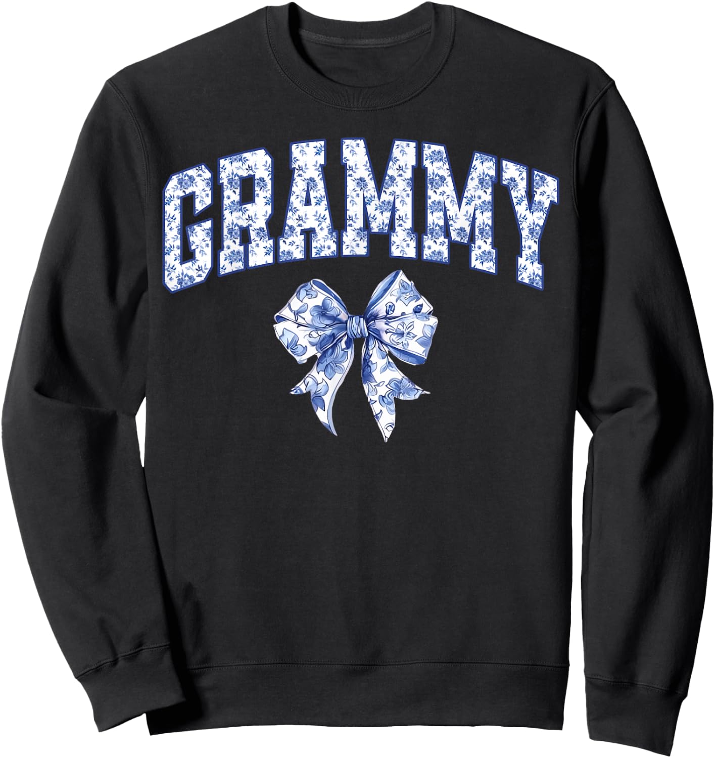 Grammy Coquette Toile Blue Bow Floral Family Matching Sweatshirt - Sweatshirt | Black