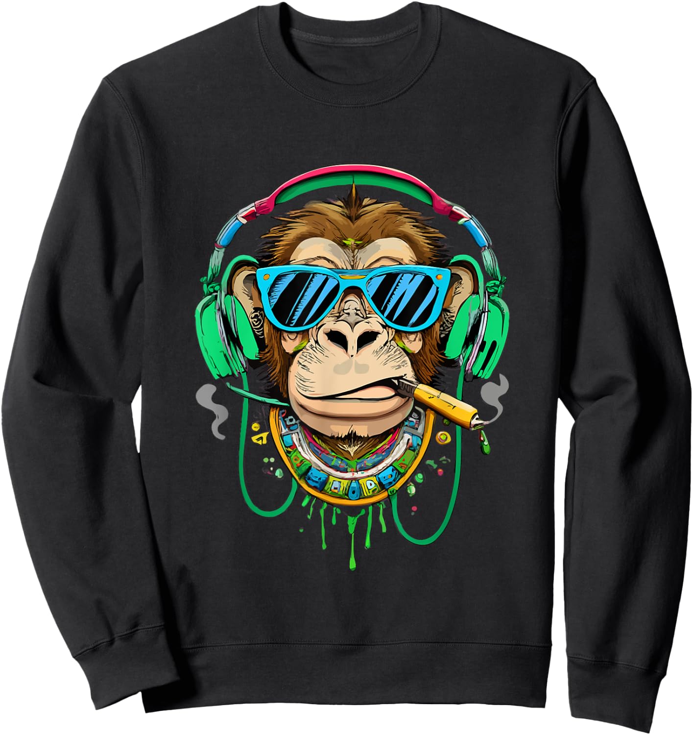 Monkey smoking cannabis, marijuana enjoys songs Sweatshirt - Sweatshirt | Black