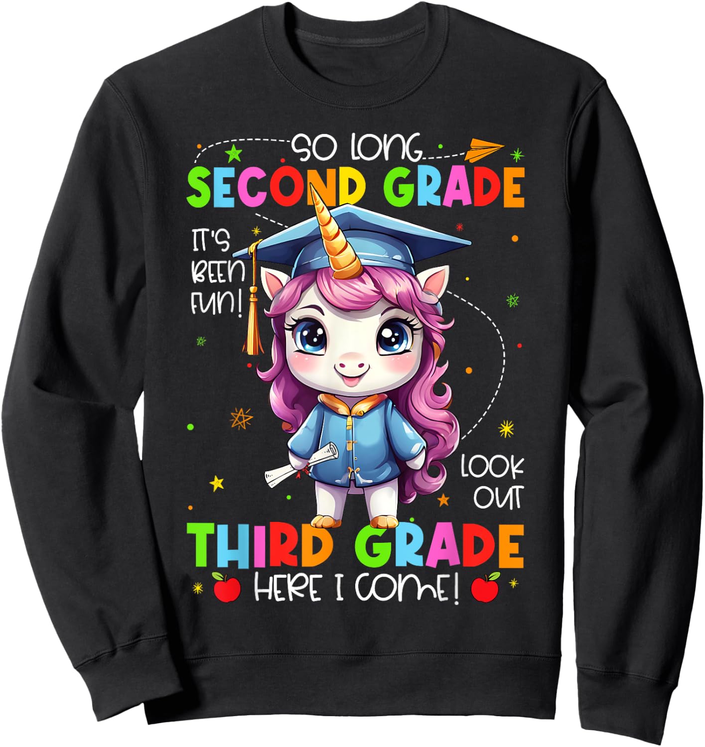 Unicorn So Long 2nd Grade Graduation Last Day Of School Sweatshirt - Sweatshirt | Black