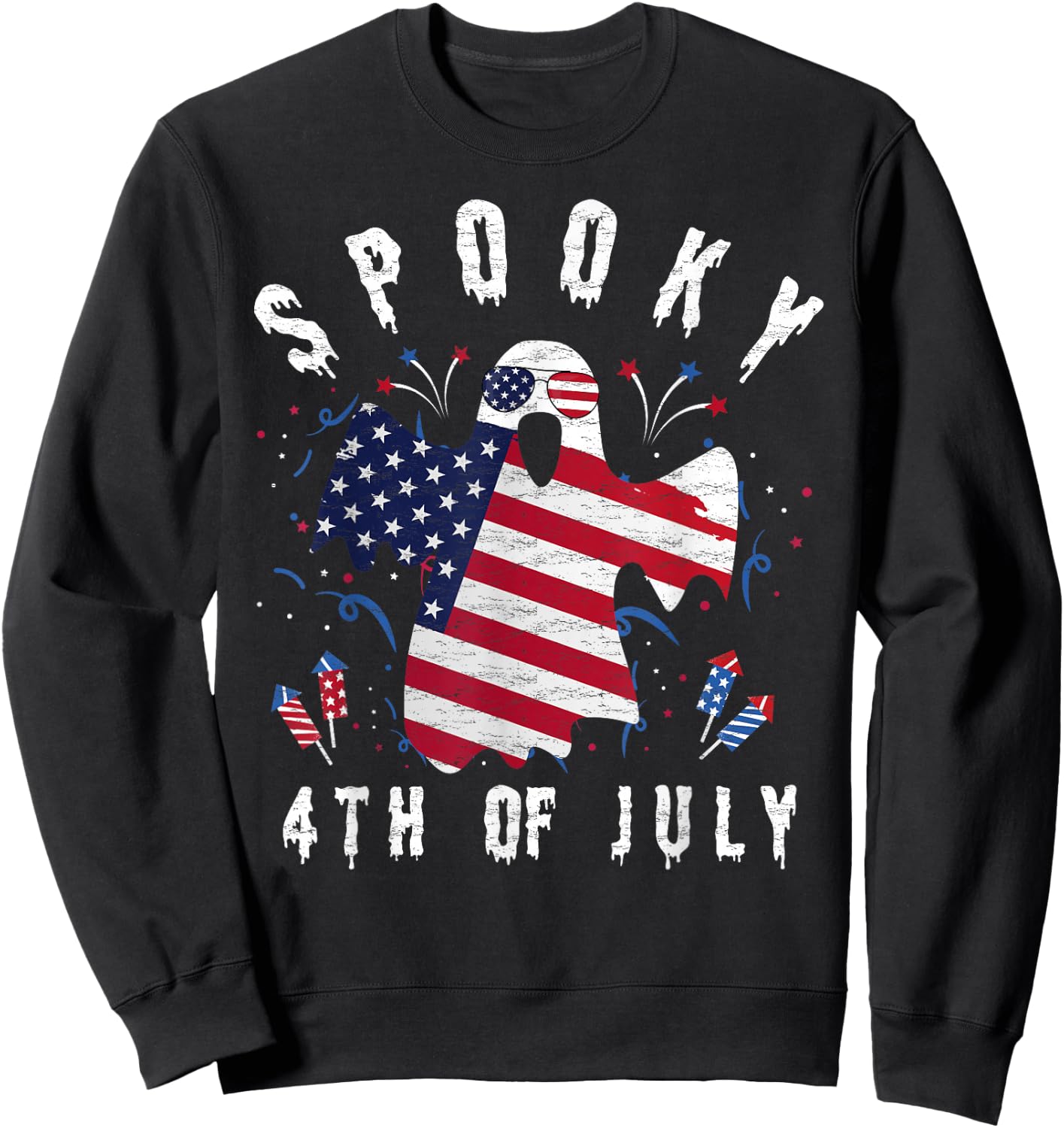 4th of July Spooky Funny Patriot Halloween Spooky Usa Flag Sweatshirt - Sweatshirt | Black