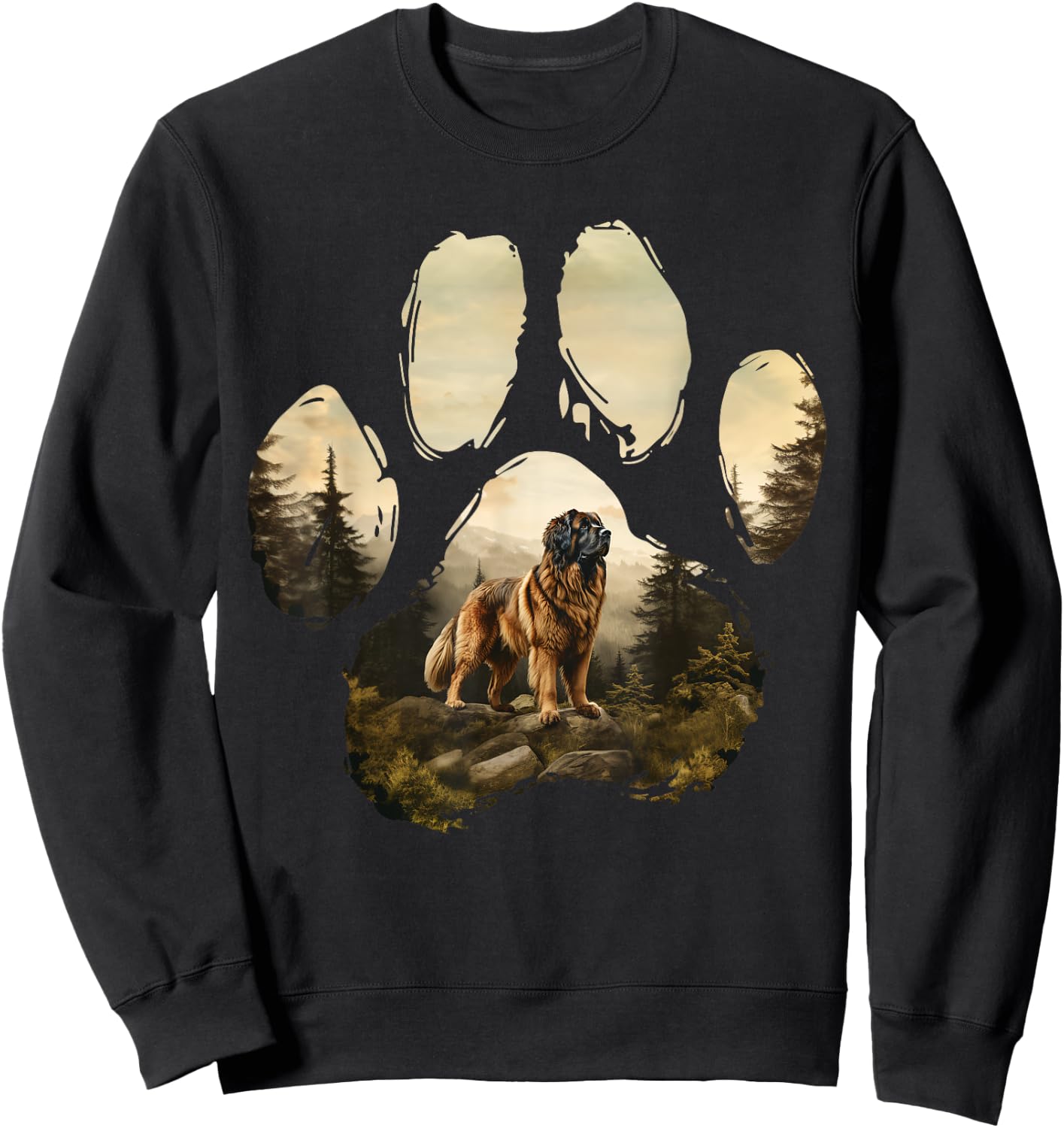 Leonberger Mountain Paw Design Dog Mom Dad Men Women Girls Kids Sweatshirt - Sweatshirt | Black