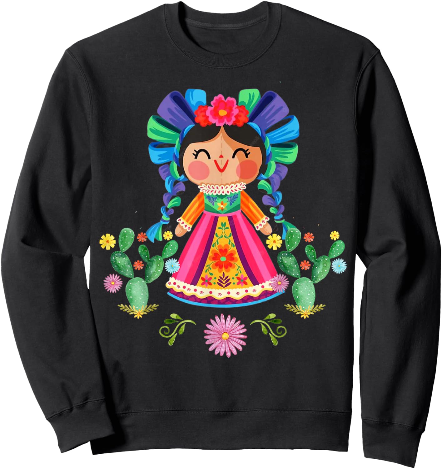 Mexican Handmade Lele Dolls Sweatshirt - Sweatshirt | Black