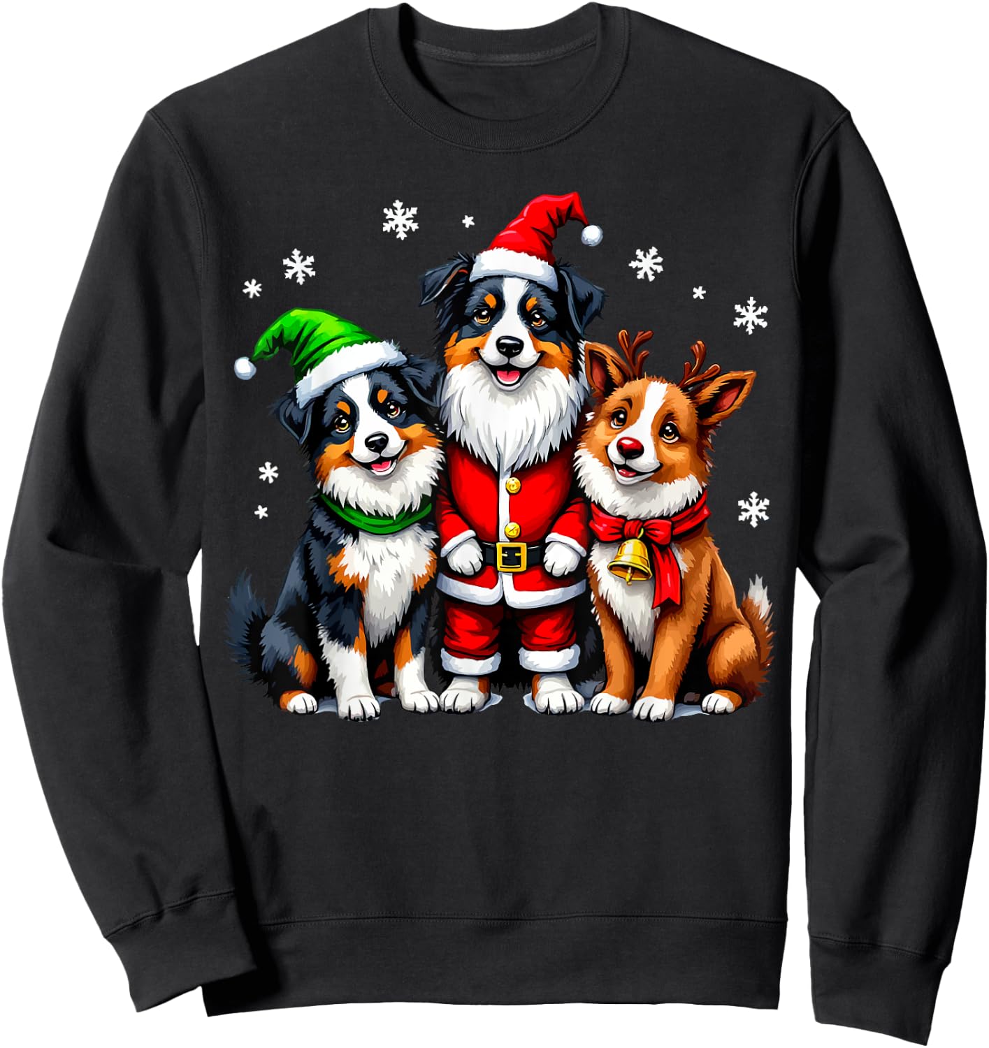 Australian Shepherd Christmas Dogs Funny Santa Reindeer Elf Sweatshirt - Sweatshirt | Black