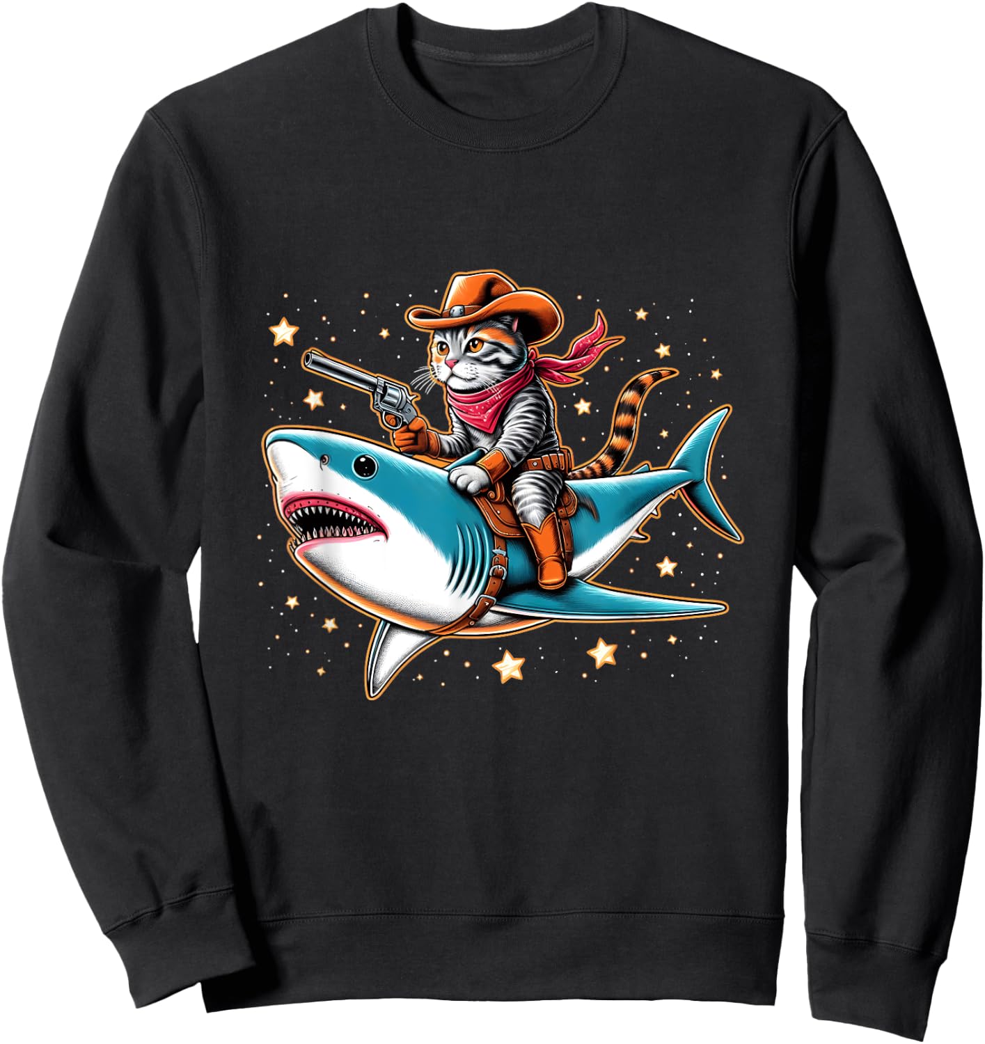 Cat Cowboy Riding A Shark In Space Sweatshirt - Sweatshirt | Black