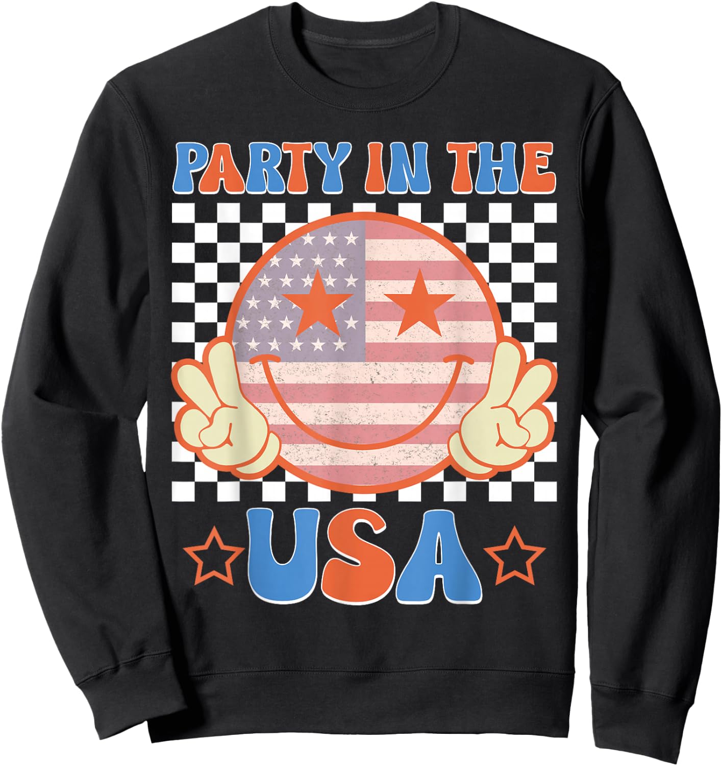 Party in the USA 4th of July Preppy Smile Kids Men Women Sweatshirt - Sweatshirt | Black