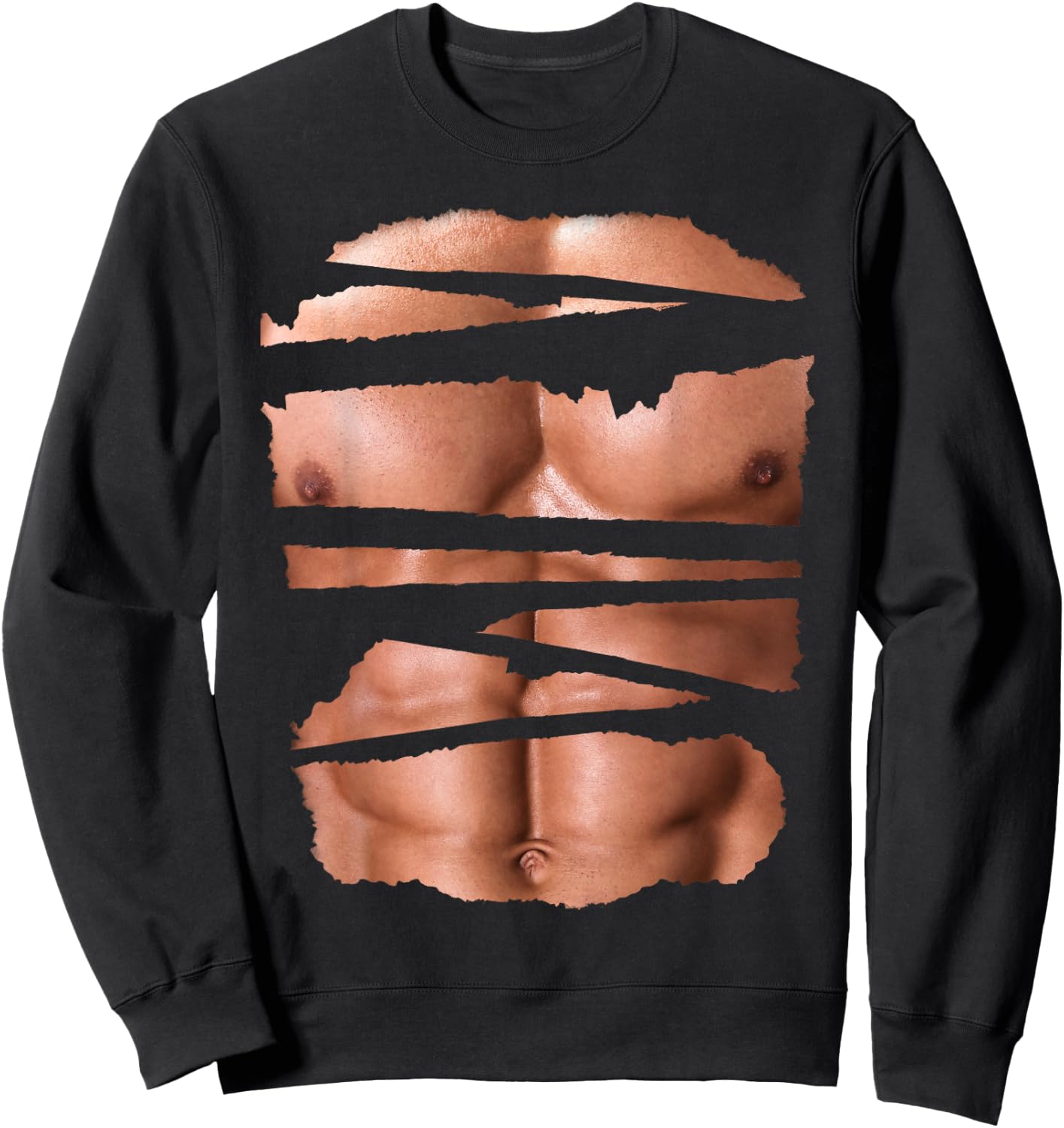 Funny Fake Muscles Fitness Model Chest Six Pack Abs Ripped Sweatshirt - Sweatshirt | Black