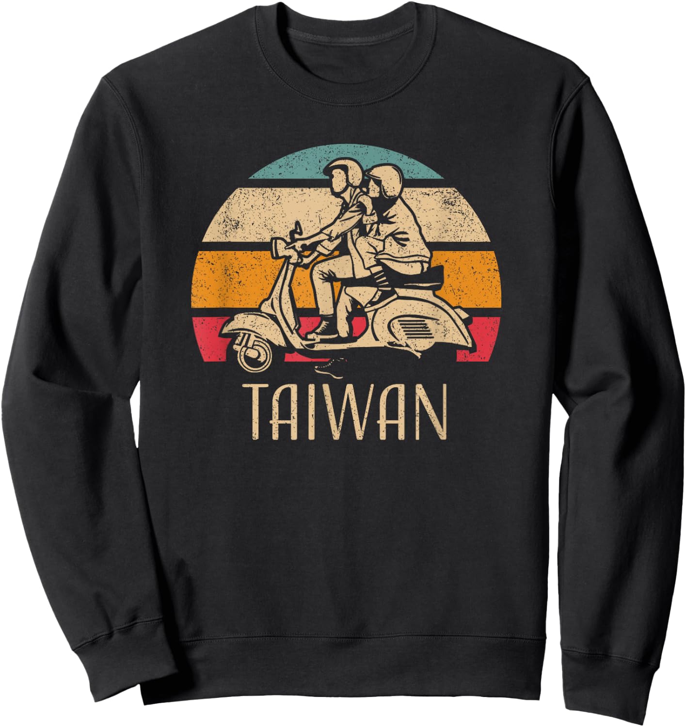 Taiwan Vintage Scooter Retro Sunset Distressed Design Sweatshirt - Sweatshirt | Black