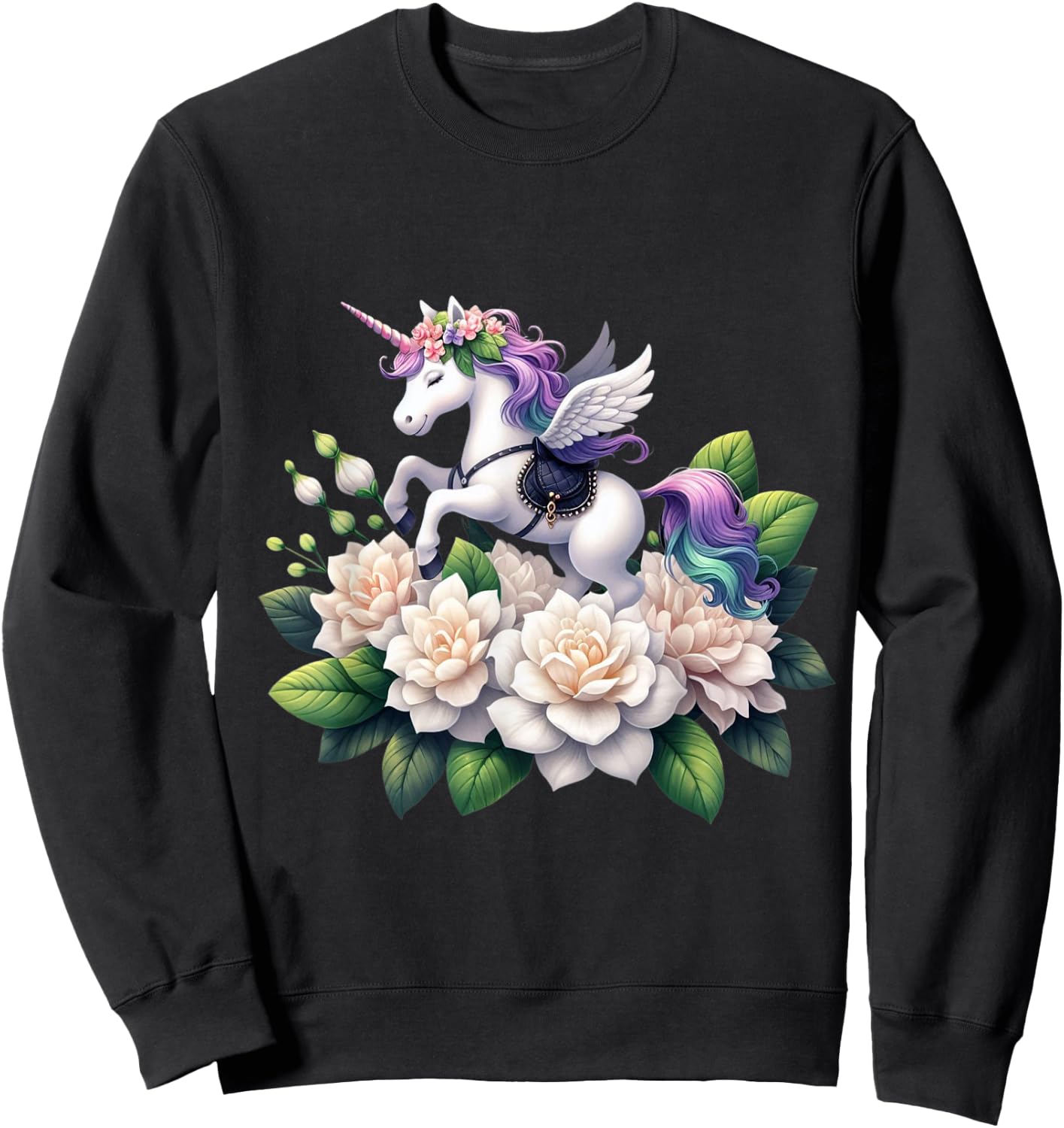 Unicorn Riding Gardenia Boys Girls Men Women Kids Adults Sweatshirt - Sweatshirt | Black