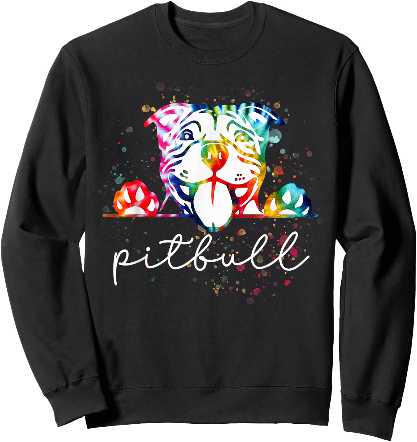 Pitbull Tie Dye Rainbow Dog Lover Men Women Sweatshirt - Sweatshirt | Black