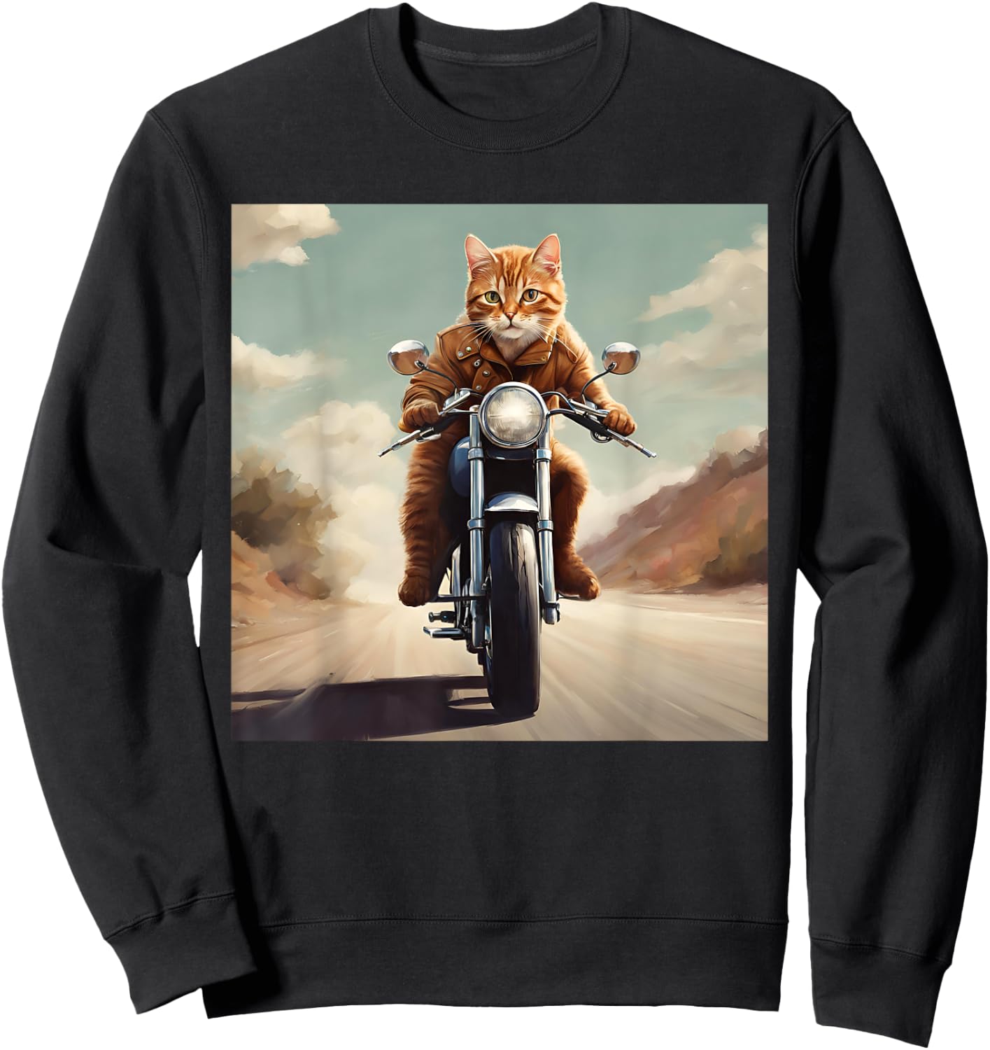 Vintage Cat Motorcycle - Cat Drives Cool Motorcycle Men Women Girls Kids Sweatshirt - Sweatshirt | Black