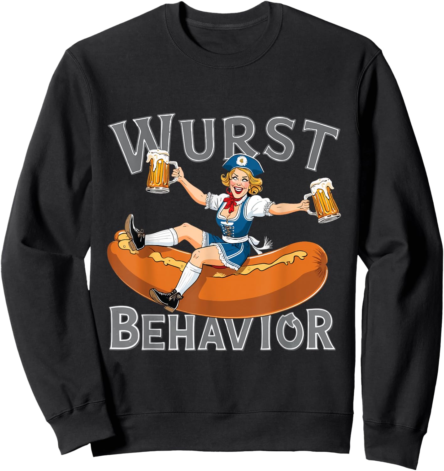 Wurst Behavior: Oktoberfest Bavarian Woman And Bratwurst Sweatshirt - Sweatshirt | Black