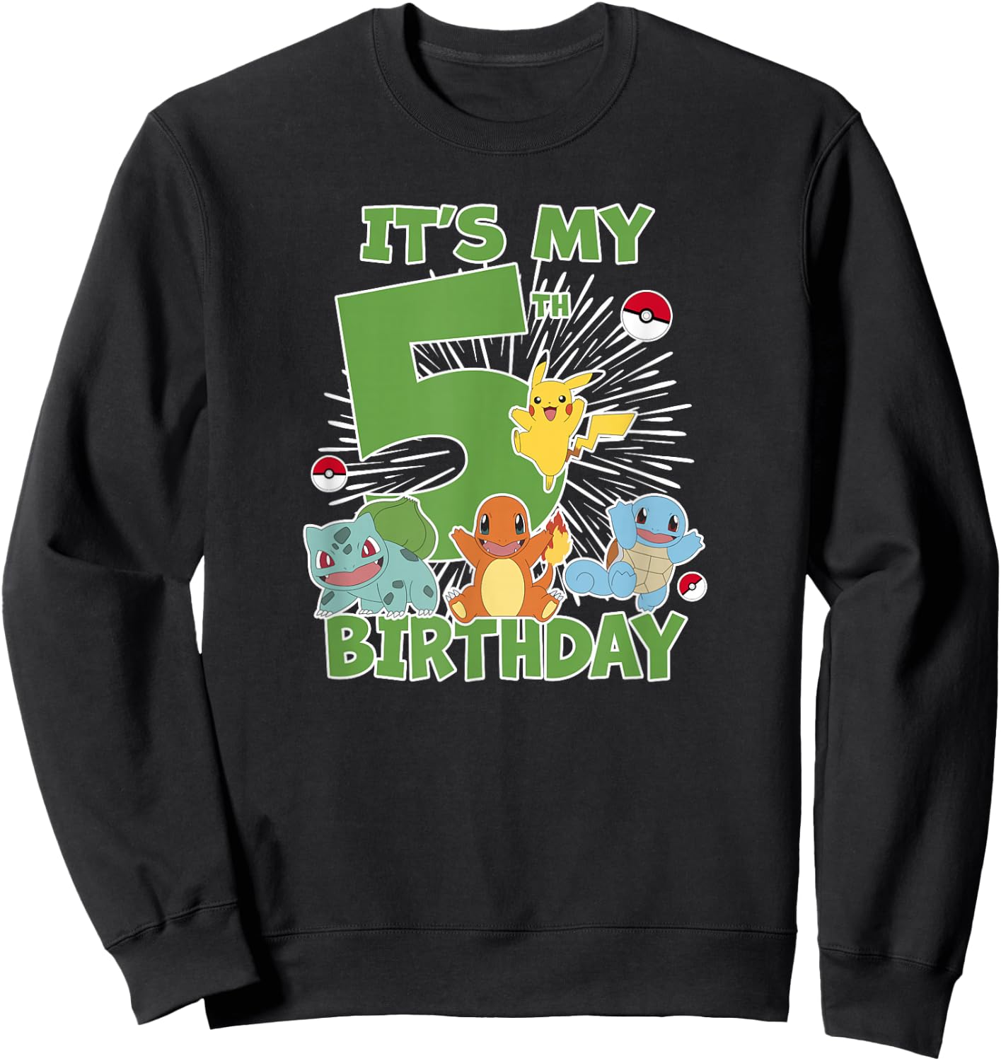 Pokémon It's My 5th Birthday Kanto Starters Celebration Sweatshirt - Sweatshirt | Black